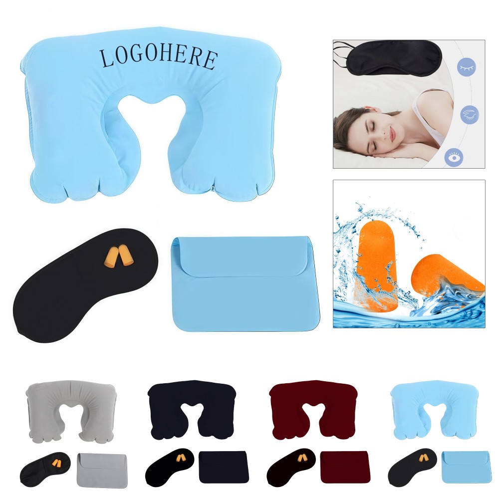 Inflatable U-Shaped Neck Pillow Travel Set with Logo Inflatable U-Shaped Neck Pillow Travel Set with Logo