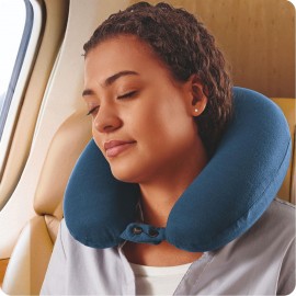 Smooth Trip Travel Gear by Talus Memory Foam Travel Pillow, Blue with Logo