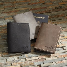 Currier Leather Passport Holder with Logo  Currier Leather Passport Holder with Logo
