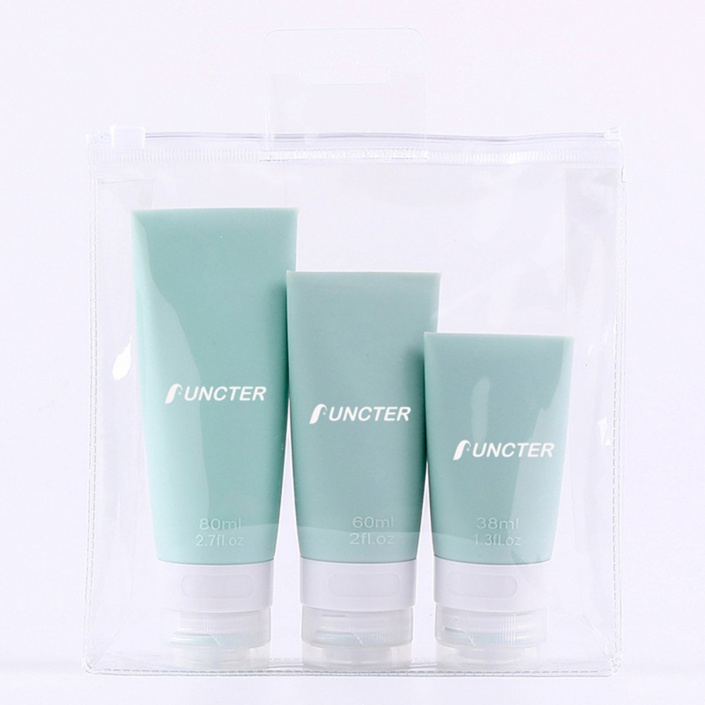 Logo Branded Travel Refillable Toiletry Bottles Set, Tsa Approved Travel Size Leak Proof Containers (3 Pcs Set)