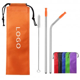 Logo Branded Stainless Steel Metal Straws with Bag and Cleaning Brush  Logo Branded Stainless Steel Metal Straws with Bag and Cleaning Brush