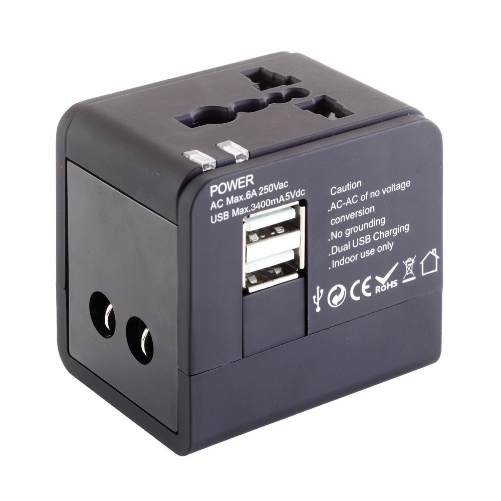 Custom Smooth Trip Travel Gear by Talus International Adapter Cube with Dual USB Chargers