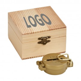 Natural Pine Wood Box w/ Brass Compass with Logo