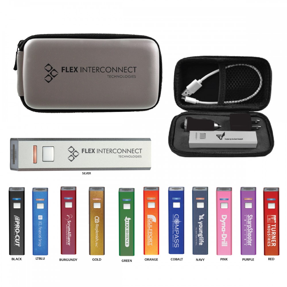 Traveler Power Bank Gift Set with Grey Engraved Case with Logo