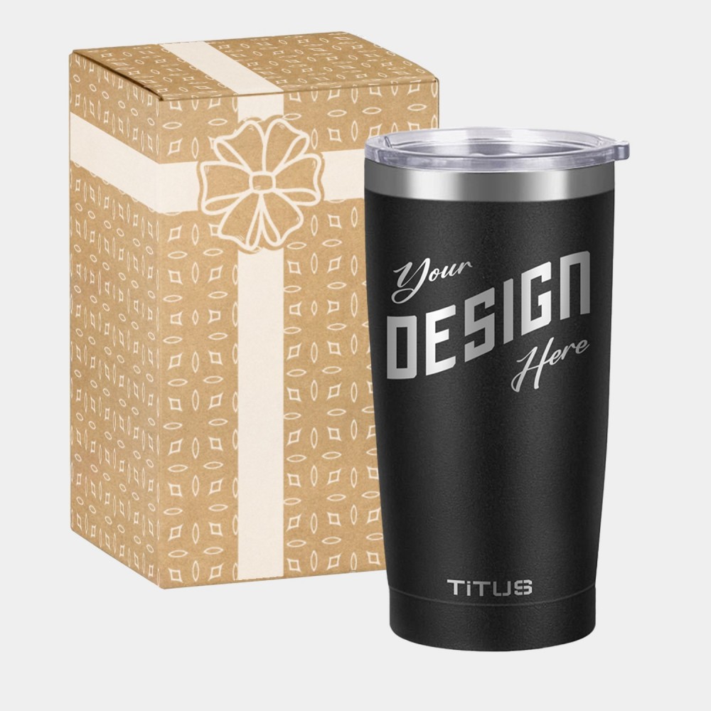 Premium 20 oz TiTUS Double Wall Stainless Steel Insulated Tumbler Gift Box Set with Logo