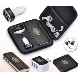 Travel Tech w/Triple-Port Power Bank Charging Set with Logo  Travel Tech w/Triple-Port Power Bank Charging Set with Logo