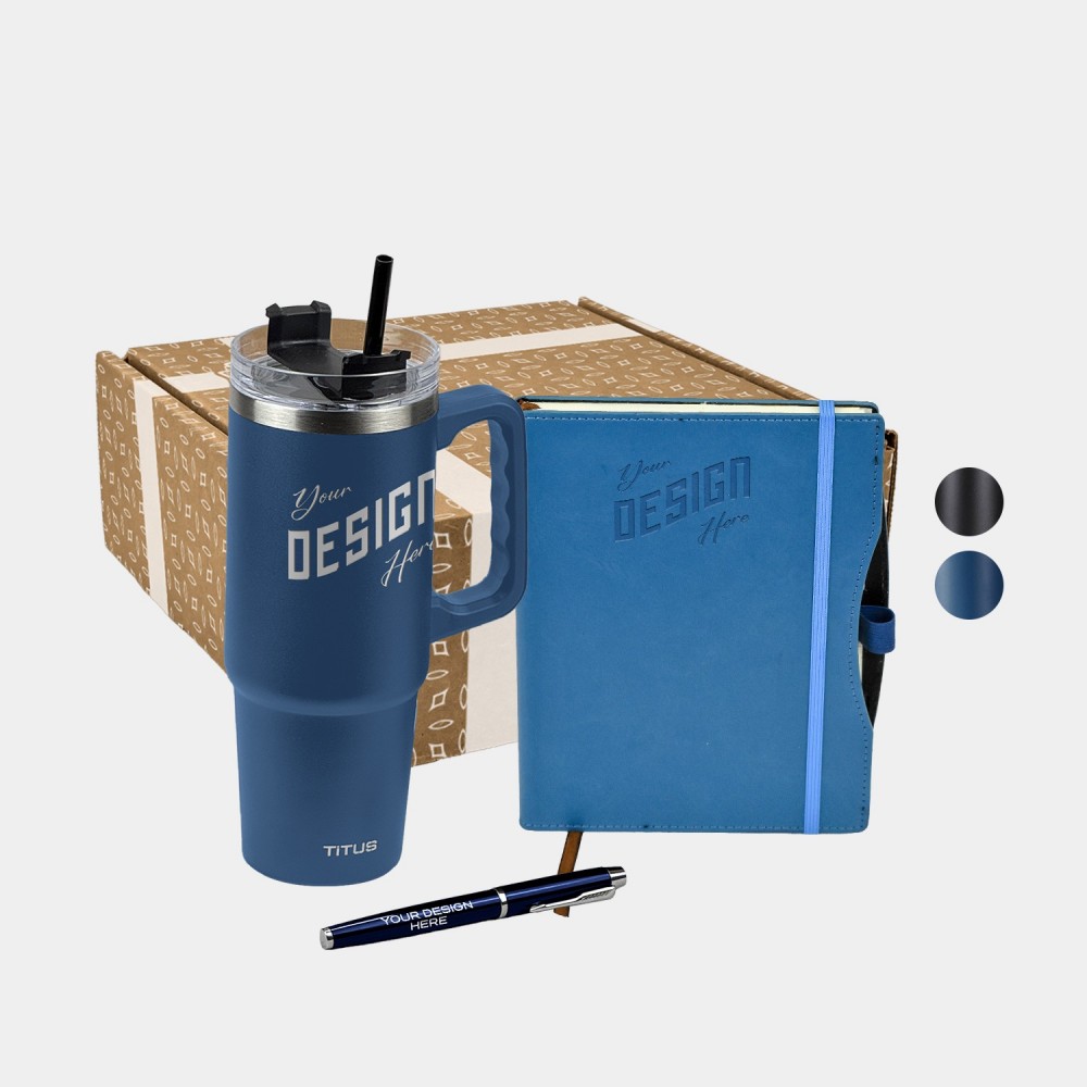 TiTUS 30 oz Travel Mug, Executive Companion Notebook & Pen Gift Set with Logo TiTUS 30 oz Travel Mug, Executive Companion Notebook & Pen Gift Set with Logo