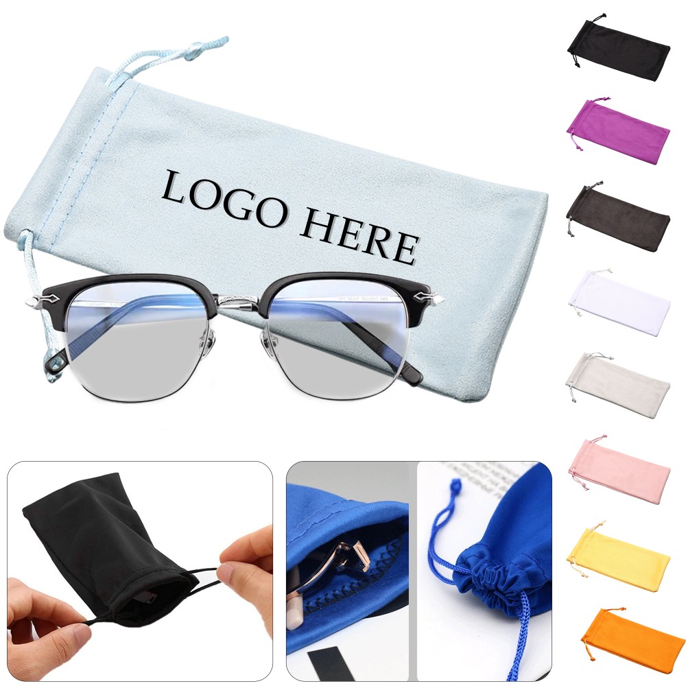 Custom Suede Eyeglass Pouch W/ Drawstring Dust Protection Custom Suede Eyeglass Pouch W/ Drawstring Dust Protection
