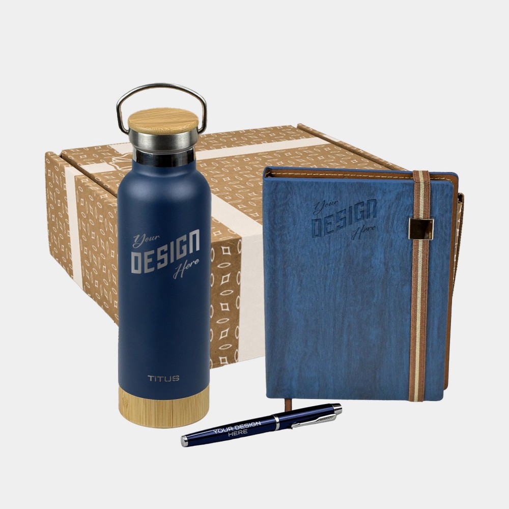 Personalized TiTUS 17 oz Water Bottle, Melange Executive Notebook & Pen Gift Set