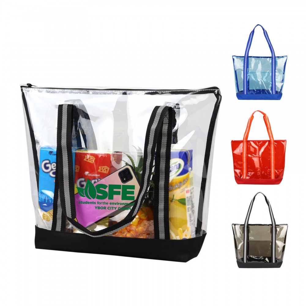 Clear Zipper Striped Tote bag with Logo Clear Zipper Striped Tote bag with Logo