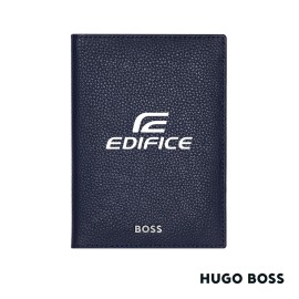 Hugo Boss Classic Grained Passport Holder - Navy Blue with Logo