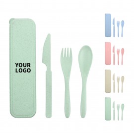 Wheat Straw Cutlery Set With Travel Case 8.3" Length X 2.2" Width with Logo  Wheat Straw Cutlery Set With Travel Case 8.3" Length X 2.2" Width with Logo