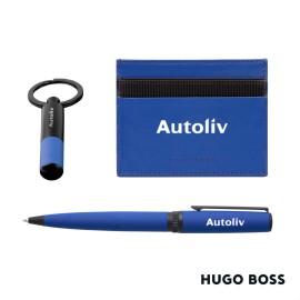 Customized Hugo Boss Matrix Card Holder/Gear Matrix Ballpoint Pen/Keychain - Blue