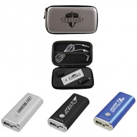 Topflite Traveler Power Bank Set W/ Duo Charging Cord (Grey Case) with Logo  Topflite Traveler Power Bank Set W/ Duo Charging Cord (Grey Case) with Logo