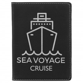Black/Silver Leatherette Passport Holder with Logo  Black/Silver Leatherette Passport Holder with Logo