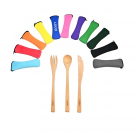 Custom 3 Piece Bamboo Utensil Set in Travel Pouch  Custom 3 Piece Bamboo Utensil Set in Travel Pouch