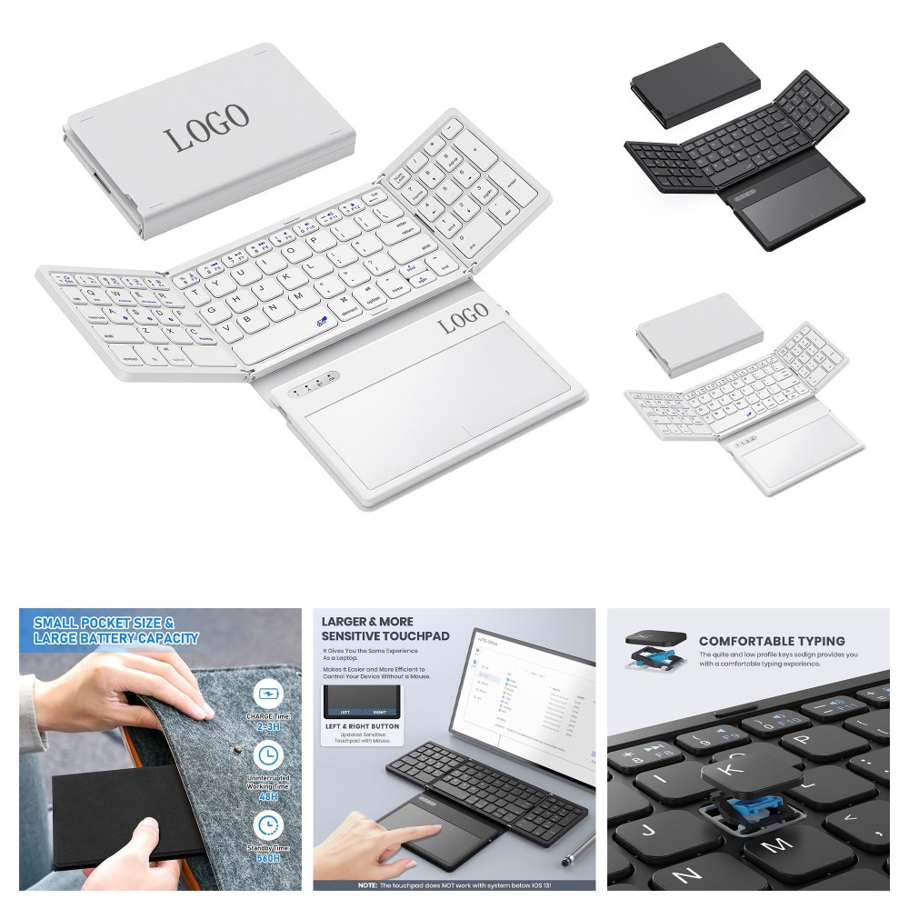 Tri-Fold Bluetooth Keyboard with Logo