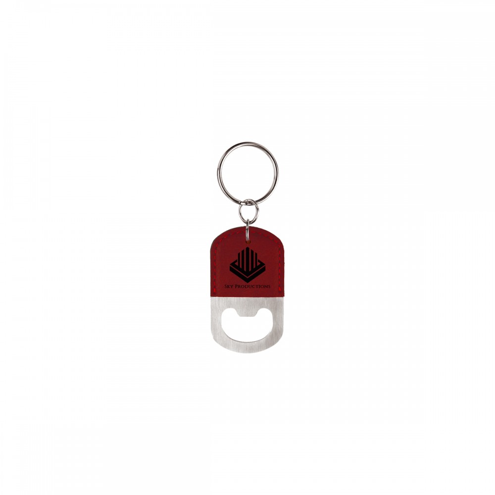Customized Rose Oval Leatherette Bottle Opener Keychain