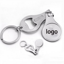 Logo Branded 3-in-1 Multifunctional Stainless Steel Nail Clipper & Bottle Opener Keychain