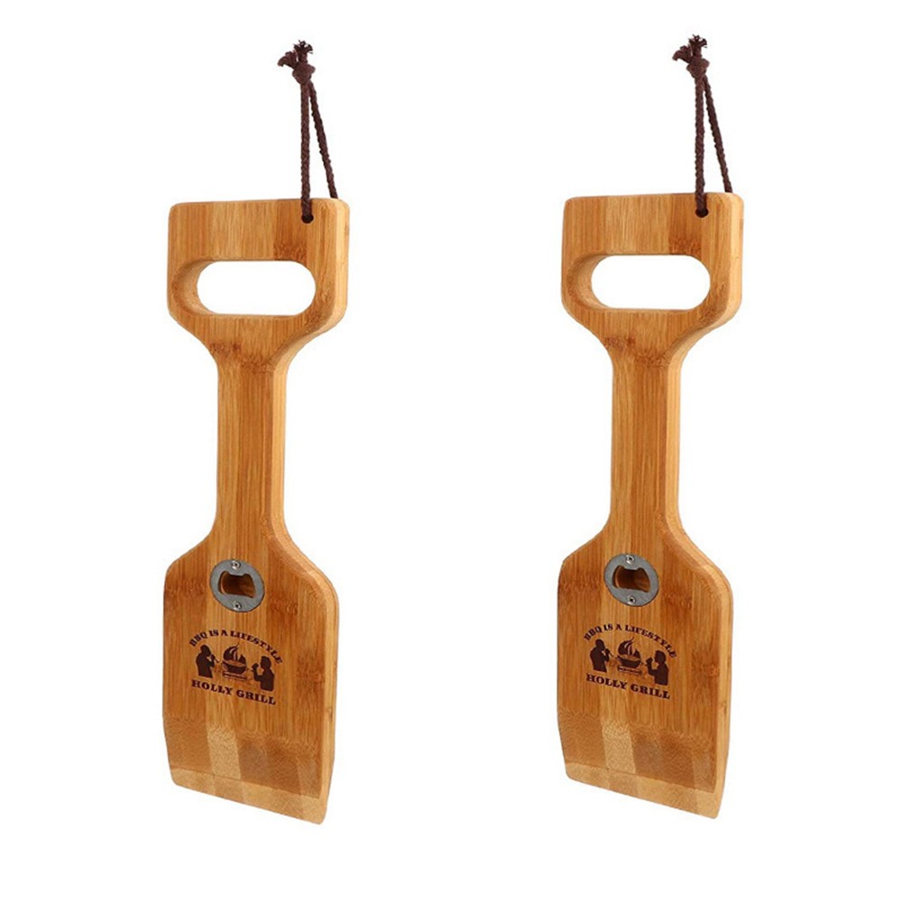 Eco-Friendly Bamboo BBQ Grill Scraper with Built-in Bottle Opener with Logo