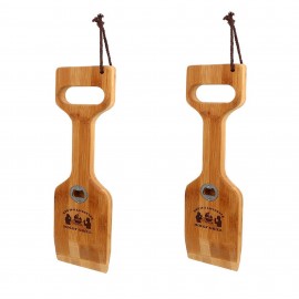 Eco-Friendly Bamboo BBQ Grill Scraper with Built-in Bottle Opener with Logo