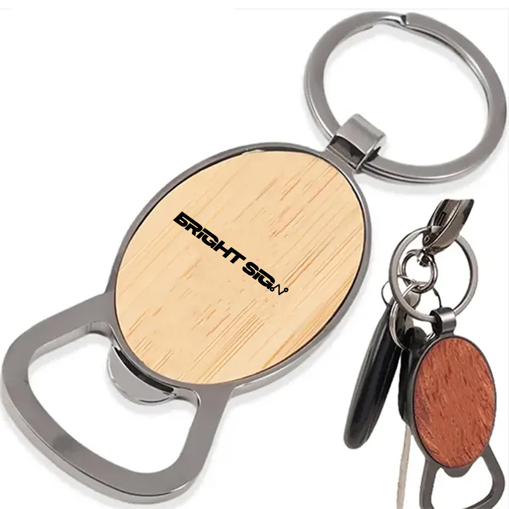 Promotional Rustic Wood & Steel Bottle Opener Keychain