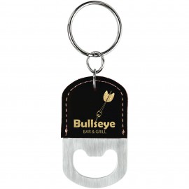 2.5x1.5 Black/Gold Leatherette Bottle Opener Keychain Logo Branded