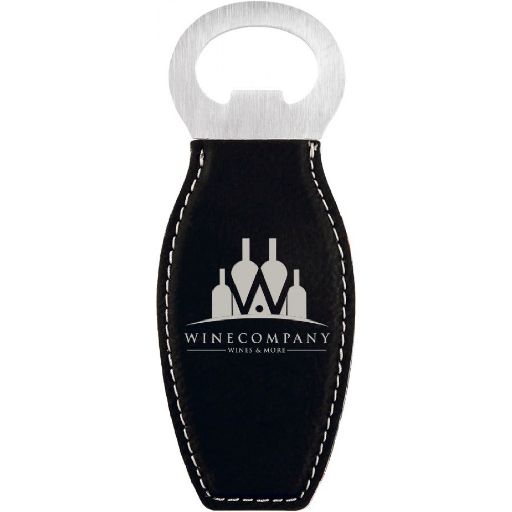Leatherette Bottle Opener with Magnet - BTTL04-08D with Logo