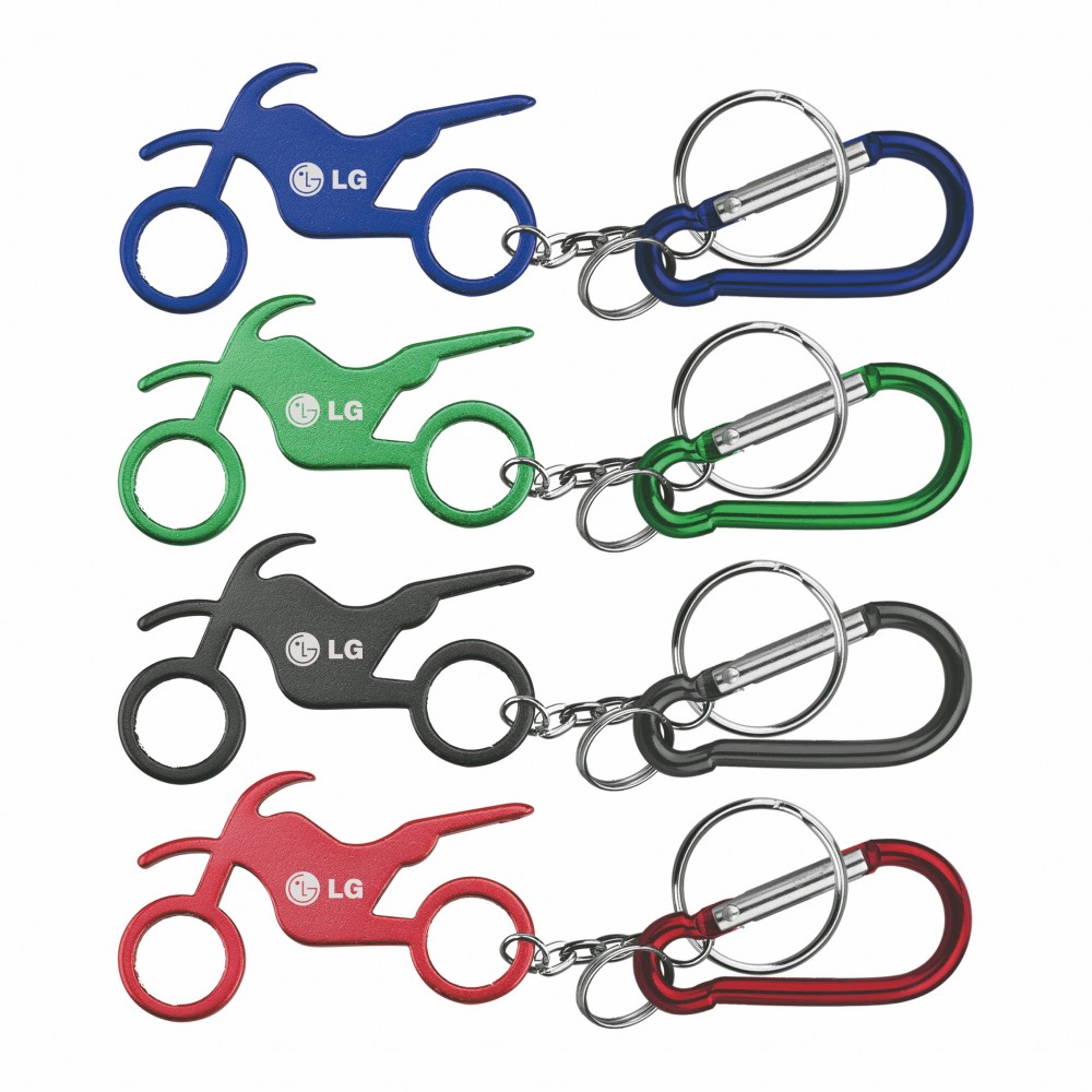 Motorbike Shape Bottle Opener w/Key Chain & Carabiner with Logo