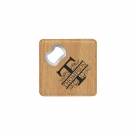 Personalized 4" x 4" Square Bamboo Leatherette Coaster w/ Bottle Opener