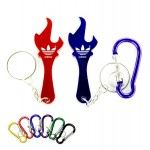 Torch & Flame Shaped Bottle Opener w/Key Chain & Carabiner with Logo