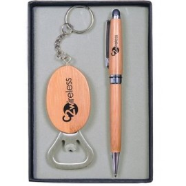 Bamboo Pen & Bottle Opener Gift Set with Logo