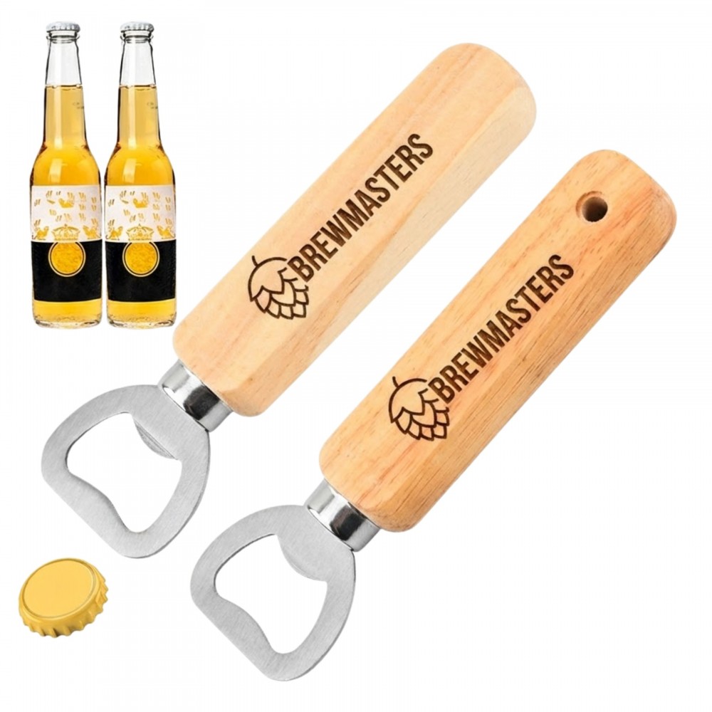 Logo Branded Wood Handle Stainless Steel Bottle Opener