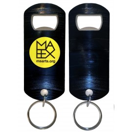 Customized Recycled Vinyl Record Key Chain Bottle Opener, 1-Sided Imprint, Vintage Vinyl Back Side  Customized Recycled Vinyl Record Key Chain Bottle Opener, 1-Sided Imprint, Vintage Vinyl Back Side