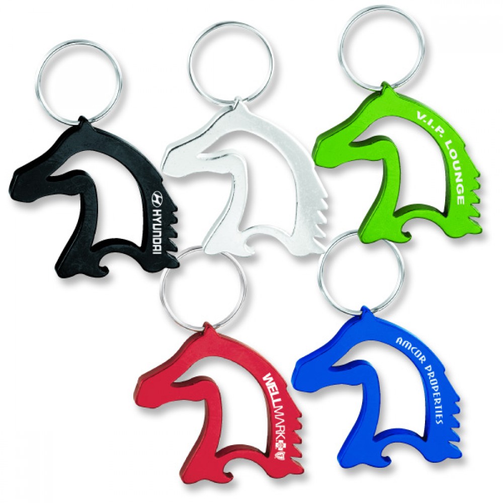 Custom Imprinted Aluminum Horse Head Shaped Bottle Opener Keychain Custom Imprinted Aluminum Horse Head Shaped Bottle Opener Keychain