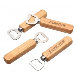 Stainless Steel Bottle Opener w/ Wooden Handle with Logo