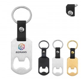 Metal Bottle Opener Keychain w/Leather Buckle with Logo