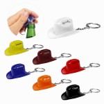 Plastic Cowboy Hat Bottle Opener Keychain with Logo