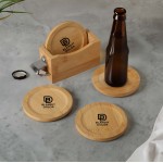 Bamboo Coaster Set w/ Bottle Opener with Logo