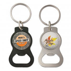 Logo Branded Silver Metal Bottle Opener Keychain w/Round Center  Logo Branded Silver Metal Bottle Opener Keychain w/Round Center