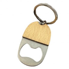 Promotional Oval Wood Bottle Opener Keychain