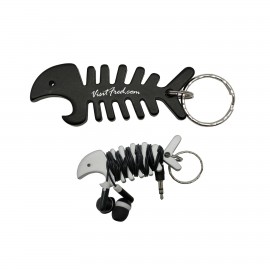 Fish Bottle Opener keychain w/ earbud organizers with Logo