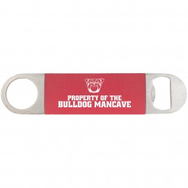 Logo Branded 1 1/2" x 7" Red/White Bottle Opener with Silicone Grip