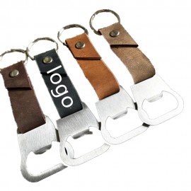 Metal Bottle Opener With PU Leather Holder with Logo  Metal Bottle Opener With PU Leather Holder with Logo