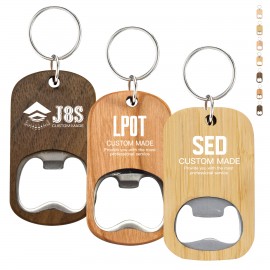 Wooden Handle Bottle Opener With Keychain with Logo