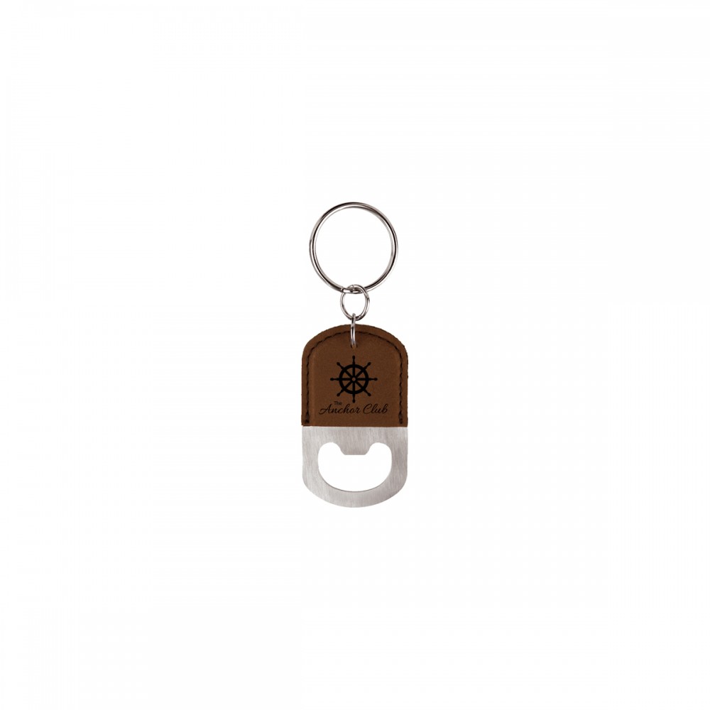 Custom Dark Brown Oval Leatherette Bottle Opener Keychain