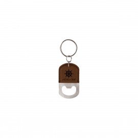 Custom Dark Brown Oval Leatherette Bottle Opener Keychain
