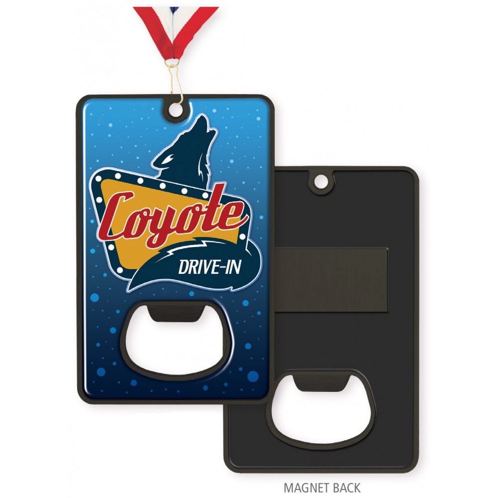 Logo Branded Vibraprint Black Nickel Bottle Opener Medallion (3-1/4'' x 2")