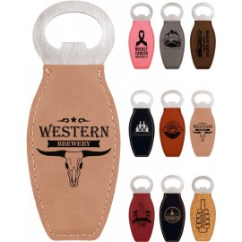 Branded Leatherette Bottle Opener with Magnet Laser Engraved with Logo