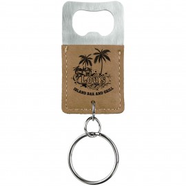 2.75x1.5 Light Brown Leatherette Bottle Opener Keychain Logo Branded